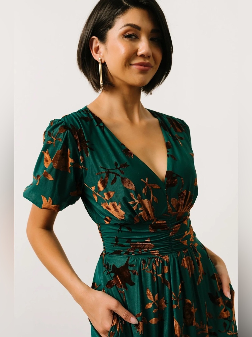 NWT!! Baltic Born - Leslie Velvet Maxi Dress | Bronze + Jade - Size Medium - Picture 3 of 11